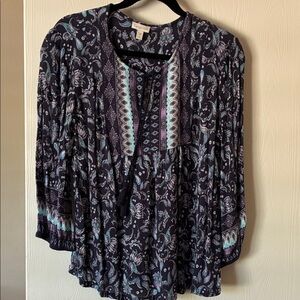 Garnet Hill navy and purple Paisley Blouse, size 8